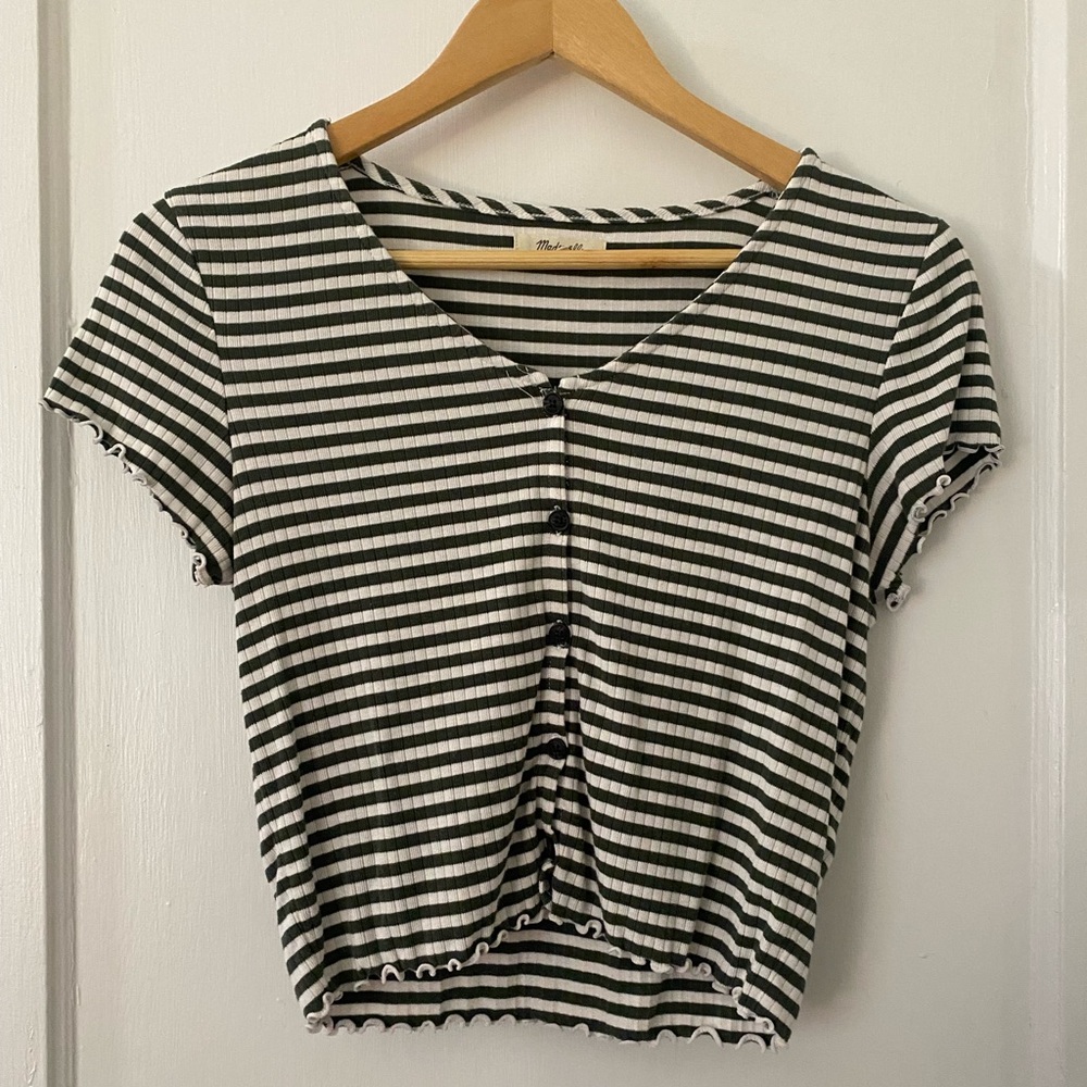 Madewell Stripped Green Button Up Tee